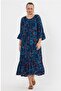 Women's Petrol Blue Bohemian Shawl Pattern Ethnic Authentic Dress