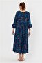 Women's Petrol Blue Bohemian Shawl Pattern Ethnic Authentic Dress - 7