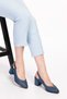 Genuine Leather Laser Cut Stylish Heeled Shoes Şhn.876 - Blue - 38