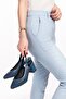 Genuine Leather Laser Cut Stylish Heeled Shoes Şhn.876 - Blue - 38 - 5
