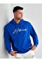 Unisex Oversize Nathing Printed Cobalt Blue Hooded Sweatshirt - 3