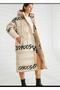 Oversize Pattern Long and Thick Puffer Jacket with Hooded Zipper and Button Closure - 2