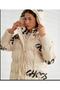 Oversize Pattern Long and Thick Puffer Jacket with Hooded Zipper and Button Closure - 3