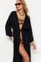 Siyah Dokuma Maxi Plaj Kuşaklı Kimono&Kaftan TBESS21KM0152 - 4