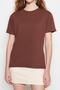 Kahverengi %100 Pamuk Bisiklet Yaka Oversize/Geniş Kalıp Örme T-Shirt TWOSS20TS0134 - 10