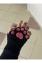 Cute Cat Paw Black Pink Knitted Fingerless Gloves - 2