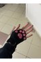 Cute Cat Paw Black Pink Knitted Fingerless Gloves - 5