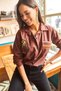 Women's Bitter Brown Pocket Embroidery Detailed Casual Woven Linen Shirt GML-19001009 - 5