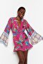 Floral Patterned Woven Ruffled 100% Cotton Beach Mini Dress TBESS23EL00030 - 4