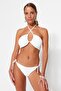 Beyaz Bağlamalı Dokulu Regular Bikini Altı TBESS23BA00222 - 5