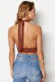 Brown Crop Woven Cut Out/Window Blouse TBESS23BZ00005 - 6