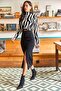 Women's Black Slit Drape Detailed Zippered Midi Sandy Skirt ETK-19000229 - 3