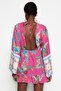 Floral Patterned Woven Ruffled 100% Cotton Beach Mini Dress TBESS23EL00030 - 6