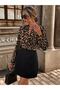 New Season Women's Long Sleeve Double Breasted Collar Top Leopard Pattern Bottom Crepe Dress - 5