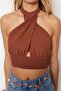 Brown Crop Woven Cut Out/Window Blouse TBESS23BZ00005 - 4