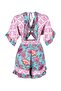 Çiçek Desenli Dokuma Cut Out Detaylı Plaj Mini Tulum TBESS23EL00017 - 6