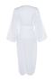 Ecru Belted Midi 100% Cotton Kimono & Kaftan with Woven Ribbon Accessories TBESS21KM0008 - 9