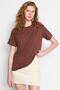 Kahverengi %100 Pamuk Bisiklet Yaka Oversize/Geniş Kalıp Örme T-Shirt TWOSS20TS0134 - 8