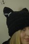 Puffy Beanie with Cat Ears Black Hand Knitted Winter Beanie Hat Hello Kitty - 2