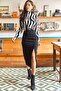 Women's Black Slit Drape Detailed Zippered Midi Sandy Skirt ETK-19000229 - 4