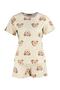 Ekru %100 Pamuklu Ayıcıklı Şortlu Örme Pijama Takımı THMSS23PT00005 - 6