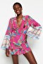 Floral Patterned Woven Ruffled 100% Cotton Beach Mini Dress TBESS23EL00030 - 2