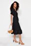 Black A-Cut Midi Woven Flounce Balloon Sleeve Woven Dress TWOSS23EL00877 - 2