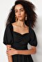 Black A-Cut Midi Woven Flounce Balloon Sleeve Woven Dress TWOSS23EL00877 - 3