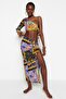 One Shoulder Ethnic Print Blouse and Skirt Beach Set - Tbess23Au00086