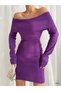 Women's Long Sleeve Madonna Collar Slim Fit Knitwear Dress Purple - 5
