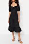 Black A-Cut Midi Woven Flounce Balloon Sleeve Woven Dress TWOSS23EL00877 - 4