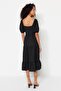 Black A-Cut Midi Woven Flounce Balloon Sleeve Woven Dress TWOSS23EL00877 - 7