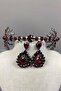 Burgundy Double Sided Selen Model Henna Bridal Crown and Drop Stone Earring Set – Crown, Crystal Stone – Crown