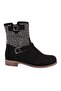 Woman's blunt nose studded belt accessory boot black suede 32332182692847 - 2