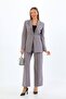 Gray Single Button Blazer Jacket Pocket Palazzo Pants Set - 2