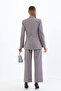 Gray Single Button Blazer Jacket Pocket Palazzo Pants Set - 6