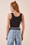 Women's Black and White Square Neck Strap Corded Crop Blouse BF00059 - 9