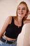 Women's Black and White Square Neck Strap Corded Crop Blouse BF00059 - 2