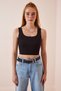 Women's Black and White Square Neck Strap Corded Crop Blouse BF00059 - 4