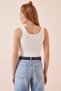 Women's Black and White Square Neck Strap Corded Crop Blouse BF00059 - 8