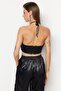 Black Crop Lined Satin Bustier with Woven Accessories TPRSS23BS00024 - 5