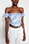 Çok Renkli Crop Astarlı Korse Detaylı Çiçek Desenli Dokuma Poplin Büstiyer TPRSS23BS00063 - 4