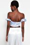 Çok Renkli Crop Astarlı Korse Detaylı Çiçek Desenli Dokuma Poplin Büstiyer TPRSS23BS00063 - 7