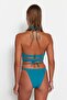 Petrol Ribbed High Leg Bikini Bottom TBESS22BA0289 - 4