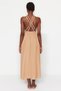 Brown Belted Maxi Woven Tie-Up 100% Cotton Beach Dress TBESS23EL00070 - 5