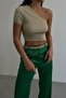 Women's Beige One Shoulder Crop Blouse 23S24005 - 2