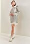 Women's White Black Striped Buttoned Soft Knitwear Dress 20235019 - 5