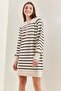 Women's White Black Striped Buttoned Soft Knitwear Dress 20235019 - 8