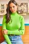 Women's Neon Green Half Fisherman Bright Textured Knitwear Sweater KZK-19000127 - 5