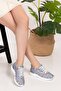 Linen Gray Teddy Bear Patterned Laced Orthopedic Sports Shoes